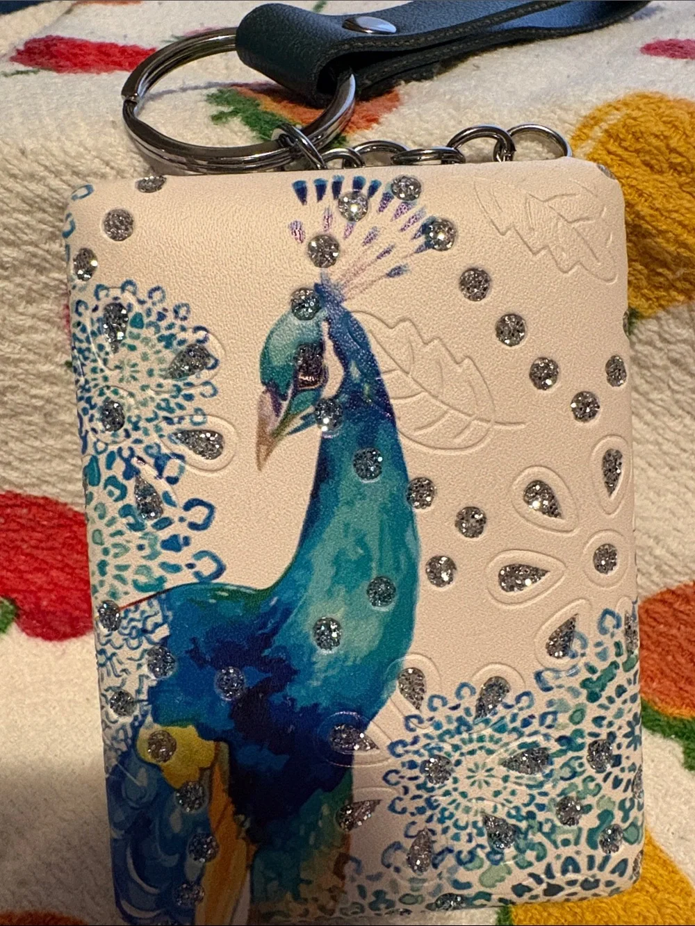 Peacock Mirror Keychain Charm in Cream, Blue and Green